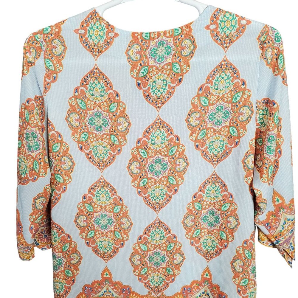 Cynthia Rowley Size 2X Tunic Blouse Pullover Medallion Print Split Neck Blue - Picture 5 of 13